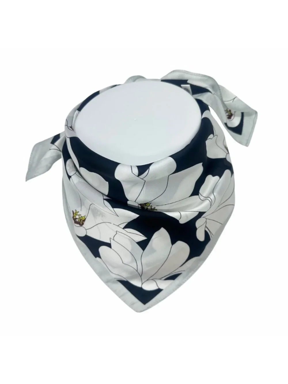 ⭐New Elegant Bandana Square Scarf Silky Satin Soft BLACK WHITE Floral Wrap Shawl_3